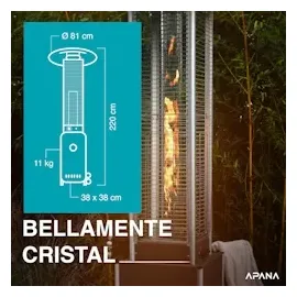 APANA Gasheizer 12,5 kW Bellamente Cristal praktischer Gasheizstrahler für Garten Balkon mit Umkippsicherung Abschaltautomatik in schwarz