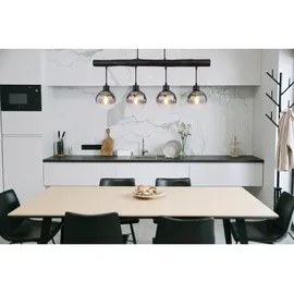 GLOBO Pendelleuchte Moitas 4-flammig Schwarz matt-Rauchfarben 85 x 15 x 120 cm