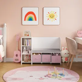 [en.casa] Kinderregal mit Sitzbank Høylandet 76 x 112 x 40 cm Holz Weiß/Rosa