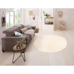 Wollteppich MY HOME "Kjara" Gr. 9, beige (natur), H:40mm Ø:140cm, Wolle, Teppiche, reine Wolle, Flokati Stil, handgewebter Teppich, Uni Farben, Hochflor