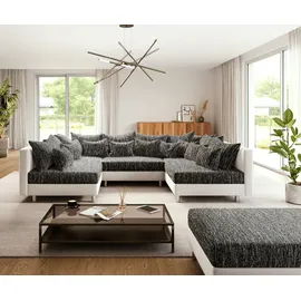 DeLife Wohnlandschaft Clovis Weiss Schwarz mit Hocker, Design Wohnlandschaften, Couch Loft, Modulsofa, modular