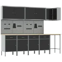 VidaXL 12-tlg. Werkstattschrank-Set mit Stecktafel Schwarz MDF Metall