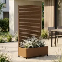 casa.pro Trennwand mit Blumenkasten 190 x 82 x 38 cm Braun Stahl