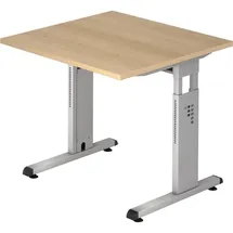 Hammerbacher höhenverstellbarer Schreibtisch eiche quadratisch, C-Fuß-Gestell silber 80,0 x 80,0 cm