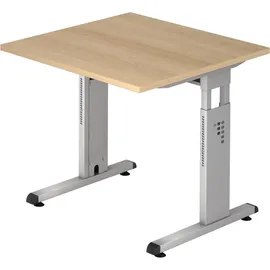 Hammerbacher höhenverstellbarer Schreibtisch eiche quadratisch, C-Fuß-Gestell silber 80,0 x 80,0 cm