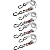 Master Lock 3062EURDAT Spanngurt mit S-Haken und Ratsche, Grau, 1,80 m x 25 mm Gurt, 4-er Set