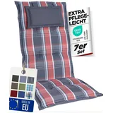 gardisun Gartenstuhlauflagen Hochlehner mit Kopfteil I Extra Dicke Sitzauflagen I Made in Europe I Polsterauflagen für Hochlehner I Auflagen mit extra hohem Komfort I 7er Set I Grau-Orange-Kariert