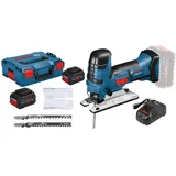 Bosch Professional GST 18V-LI S Akku-Stichsäge inkl. 2x 18V 5,5 Ah Akku, Schnellladegerät GAL 1880 CV, Stichsägeblätter und L-Boxx 136