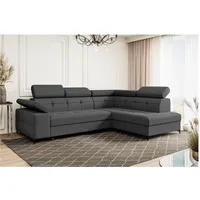 MEBLINI Schlafcouch mit Bettkasten - Ecksofa mit Schlaffunktion - Sofa mit Relaxfunktion - Couch L-Form - Eckcouch - Wohnlandschaft - Bergamo - 274x203x83cm Rechts - Grau Samt Modesto