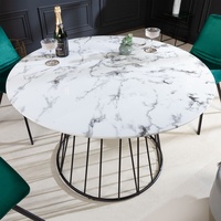 Runder Esstisch PARIS Ø120cm weiß Marmor-Design Glas Säulentisch Tisch schwarze