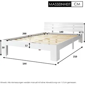 ULIFE Massivholz-Doppelbett 140 x 200 cm Weiß