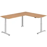bümö Eckschreibtisch Nussbaum, silber Holzwerkstoff, Nachbildung,Nussbaum, Rechteckig, 180x74x240 cm FSC Mix, Arbeitszimmer, Schreibtische, Eckschreibtische