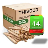 Anzündholz 25 KG THIVOOD – 18 cm Anfeuerholz für Zuhause – trockenes Kaminholz aus Fichte und Kiefer – Anmachholz ofenfertig und ideal für Feuerschale, Pizzaofen, Grill und Kamin