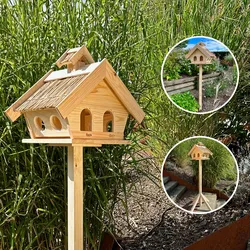 Futterstelle Vogelvilla mit Reetdach und 2in1 Ständer