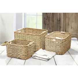 Dekoleidenschaft Aufbewahrungskorb aus Rattan 46 x 36 x 28 cm beige
