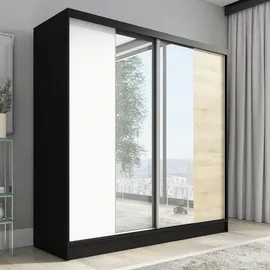 A&J MöbelLand Schwebetürenschrank SOLO 200 x 215 x 59,5 cm Schwarz/Weiß