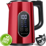 Kesser KESSER® Wasserkocher Edelstahl 1.7 Liter LED-Anzeige 4-Modi Temperatureinstellung 40°C-100°C 30min Warmhalten elektrischer Teekocher 2200W BPA-Frei Kalkfilter | Easy-Open-Deckel