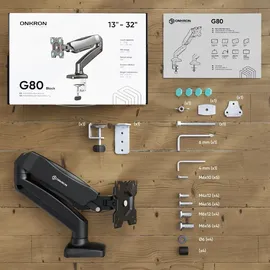 ONKRON Monitorhalterung G80-B für VESA TFT, Tisch-Befestigung, Schwarz