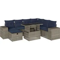 vidaXL 8-teiliges Gartensofa-Set mit Kissen, grau, Polyrattan - Grau