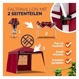 CASARIA Faltpavillon 3 x 3 m inkl. 2 Seitenteile Rot