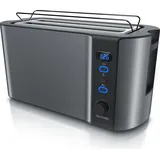 Arendo Toaster, 2 lange Schlitze, für 4 Scheiben, 1500 W, Langschlitz, Brötchenaufsatz, Wärmeisolierendes Gehäuse, Display, grau - Grau