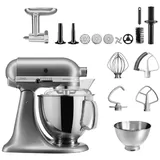 KitchenAid 4,8 L 5KSM175 Artisan Küchenmaschine Meatlover mit Ganzmetall- Fleischwolf - Kontur Silber