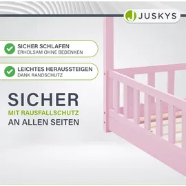 Juskys Kinderbett Marli 90 x 200 cm Kiefer massiv rosa