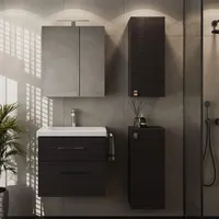 Planetmöbel Badmöbel-Set mit Spiegelschrank 63cm und 2x Midischrank Anthrazit