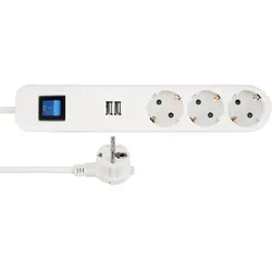 REV Steckdosenleiste ICE 3-fach USB & Schalter, 1,4m weiß