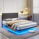 ARFARLY Bett 120x200 cm mit LED-Leuchten l Bettrahmen mit Metall-Lattenrost Erwachsenen-Schwebebett-Rahmen mit Licht-Robust und stabil,Einfache Montage,Dunkelgrau