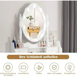 Costway Schminktisch mit Hocker, 360° drehbarem Spiegel und 10 dimmbaren LED-Birnen, Frisiertisch aus Tisch und Abnehmbarer Oberteil, Kosmetiktisc...