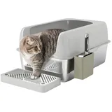 PawHut Katzentoilette mit Schaufel Wanne aus Edelstahl Hellgrau