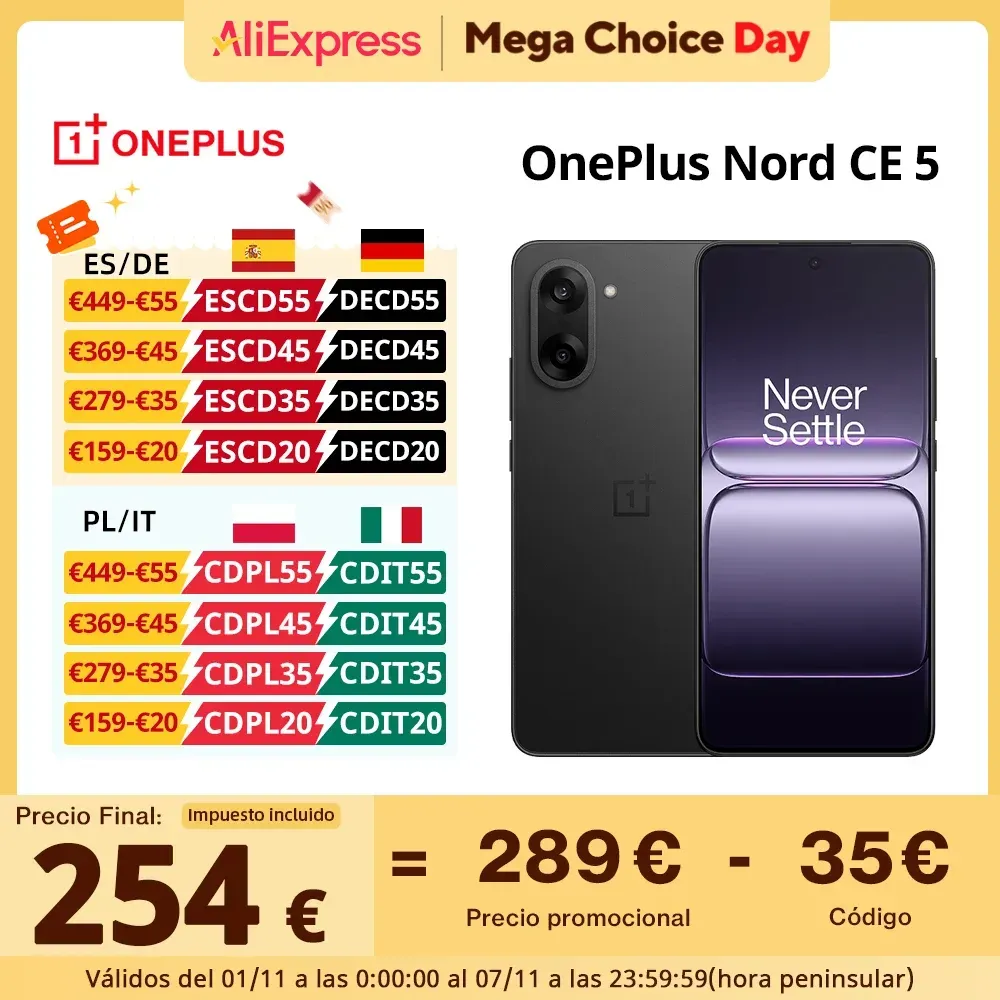 OnePlus Nord CE 5 5G Smartphone MediaTek Dimensity 8350 Apex 6,77 Zoll AMOLED-Display 5200 mAh 80 W SUPERVOOC 50 MP Sony-Kamera OlS