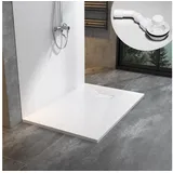 WITEN&NOCK SMC Duschwanne 90x70cm weiß Brausewanne Duschtasse extra flache Steinoptik Antirutsch inkl. Abdeckung und Ablaufgarnitur Ø90mm Siphon