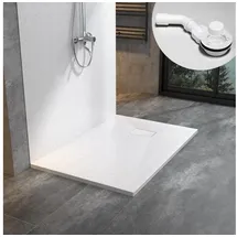 WITEN&NOCK SMC Duschwanne 90x70cm weiß Brausewanne Duschtasse extra flache Steinoptik Antirutsch inkl. Abdeckung und Ablaufgarnitur Ø90mm Siphon