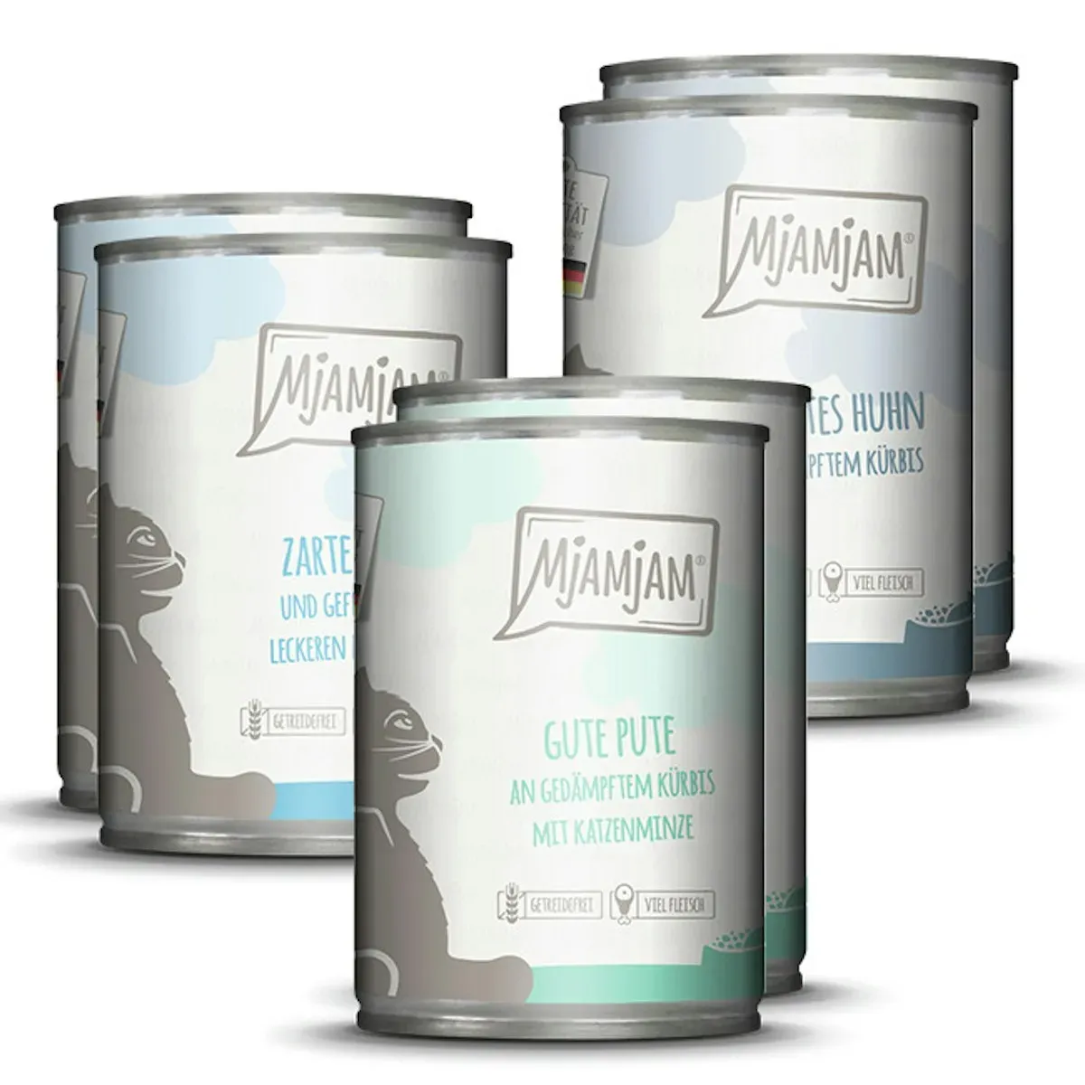 MJAMJAM Mixpaket 6 x 400g Dose Katzennassfutter Mixpaket II - Wild & Kaninchen, Pute, Ente & Geflügel