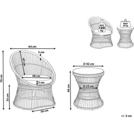 Beliani Balkonset Taupe Rattan 3-teilig 2 Sessel mit Couchtisch Auflagen Dunkelgrau Boho Outdoor Indoor Garten Terrasse Balkon Wohnzimmer Schlafzimmer
