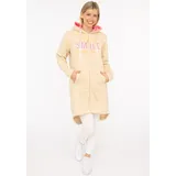Zwillingsherz Jerseymantel ZWILLINGSHERZ "Smile everyday", Damen, Gr. S/M, beige (hellbeige), angeraute Sweatware, Obermaterial: 50% Baumwolle, 50% Polyester, Mäntel, mit großer SMILE Stickerei und positiver Botschaft