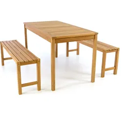 Garten-Essgruppe VCM "3-tlg. Sitzgruppe Garten Tisch Bank Holz Teak", braun, B:69cm, Obermaterial: 100% Holz Wood., Sitzmöbel-Sets