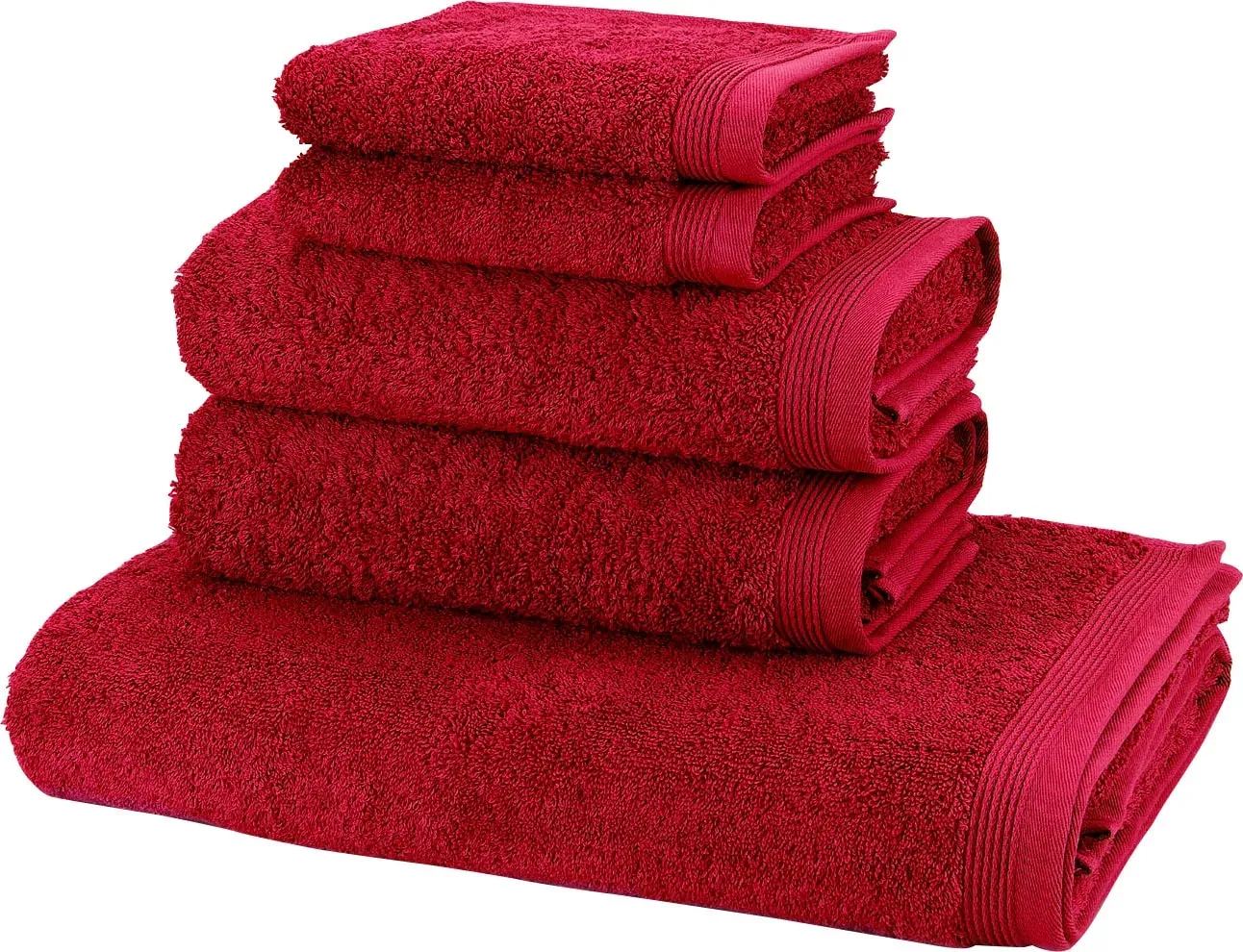 Handtuch Set MÖVE "Basic", rot (ruby), 5 St., Walkfrottier, Walkfrottier, Obermaterial: 100% Baumwolle, Handtücher (Packung), in hochwertigster Walkfrottier Qualität