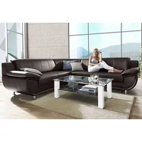 Ecksofa TRENDMANUFAKTUR "Rondo wahlweise mit Schlaffunktion, bequeme Armlehnen", braun, B:267cm H:85cm T:247cm, Microfaser PRIMABELLE (100% Polyester);Kunstleder SOFTLUX;Struktur (54% Polyacryl, 46% Polyester);NaturLEDER (echtes Rindsleder) in Sitz und Rücken, Korpus Kunstleder SOFTLUX, Sofas, Ecksofa, L-Form, wahlw.mit Federkern, Füße chromfarben, Unser Dauertiefpreis
