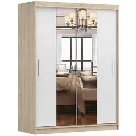fabryka mebli idźczak imoebel24 Schwebetürenschrank Schrank 150 cm Sonoma/Weiß mit zwei Spiegeln Vista 01 - Hellbraun