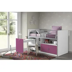 Hochbett VIPACK, lila (weiß, fuchsia), B:96cm H:121cm L:207cm, Hochbetten, schlafen und arbeiten in einem, Hochbett mit 90x200 cm Liegefläche