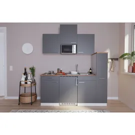 Respekta Küchenzeile Luis E-Geräte 180 cm mit Edelstahlkochmulde und Mikrowelle grau/weiß