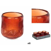 Gift Decor Windlicht Kerzenschale Streifen Orange Glas 9 x 9,5 x 9 cm 12 Stück orange