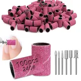 Ziamzra Rosa Schleifhülsen Nagelfräser 240 Grit Nagelfräser Schleifkappen 100 Stück Schleifkappen Nagelfräser und 6 Stück Nagel Aufsätze Nagel Schleifbänder Nagelfräser Aufsätze für Gelnägel Maniküre