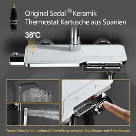 Görbach Regendusche Duschset mit Duscharmatur Komplettset-Edelstah Duschsystem mit Thermostat,Überkopfbrause,Handbrause,Duschstange Chrom (3525CP)