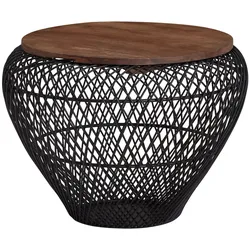 KADIMA DESIGN Runder Couchtisch mit Stauraum: Holz- und Metallgestell, innenliegender Stauraum, recyceltes Mango-Massivholz, 15 kg Belastbarkeit.
