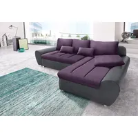 Ecksofa SIT & MORE "Bandos L-Form" Sofas Gr. B/H/T: 269cm x 83cm x 173cm, Flachgewebe, Recamiere rechts, mit Bettfunktion, lila (anthrazit/pflaume) in 2 unterschiedlichen Größen, wahlweise mit Bettfunktion