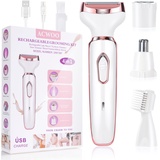 ACWOO Elektrischer Rasierer für Frauen, 4-In-1 Elektrischer Damenrasierer, Schmerzfreier Intimrasierer für Frauen, Haartrimmer für Gesicht Nase Achseln Intimbereich Bikinizone, USB-Aufladung